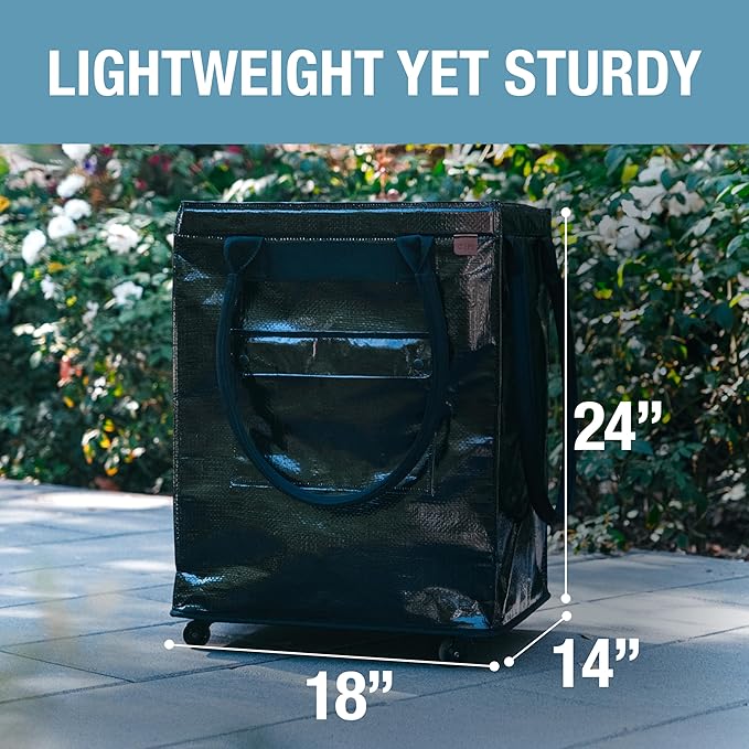 CleverMade Hauler Rolling Tote Bag, 90L Collapsible Portable Shopping Cart with Wheels for Groceries, Laundry, Organization – Heavy Duty Utility Tote with 75 lb Capacity, Basket with Wheels, Black