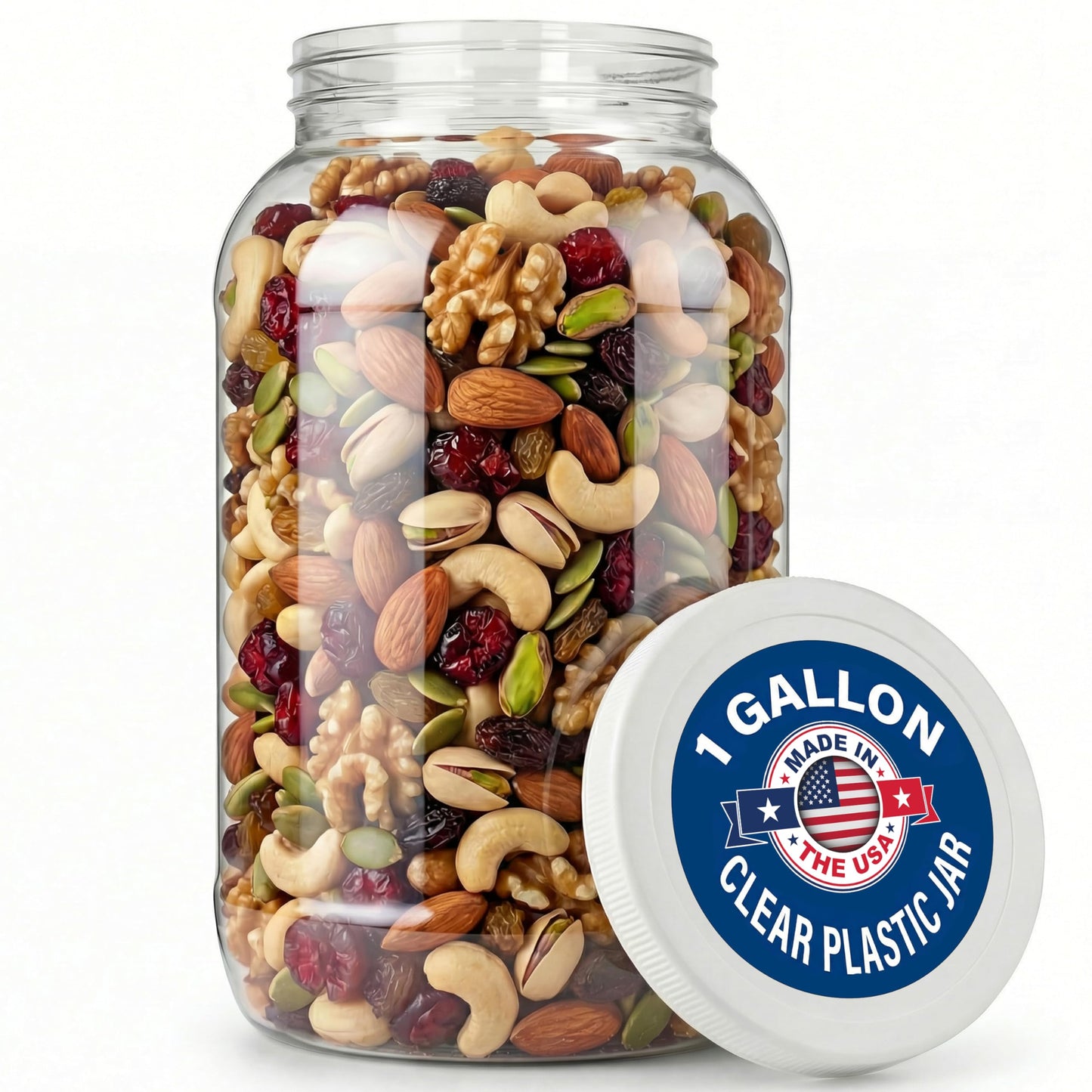 1 Gallon Large Plastic Jar with Lid (1 Pack) - Food Safe & Air Tight - Clear Storage Gallon Container with Lid - Wide Mouth Food Storage Containers - Large Candy Jar for Kitchen & Pantry Organization