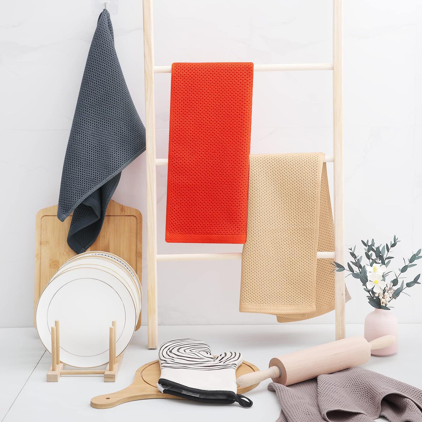 Homaxy 100% Cotton Waffle Weave Kitchen Dish Towels 4-Pack, Apricot