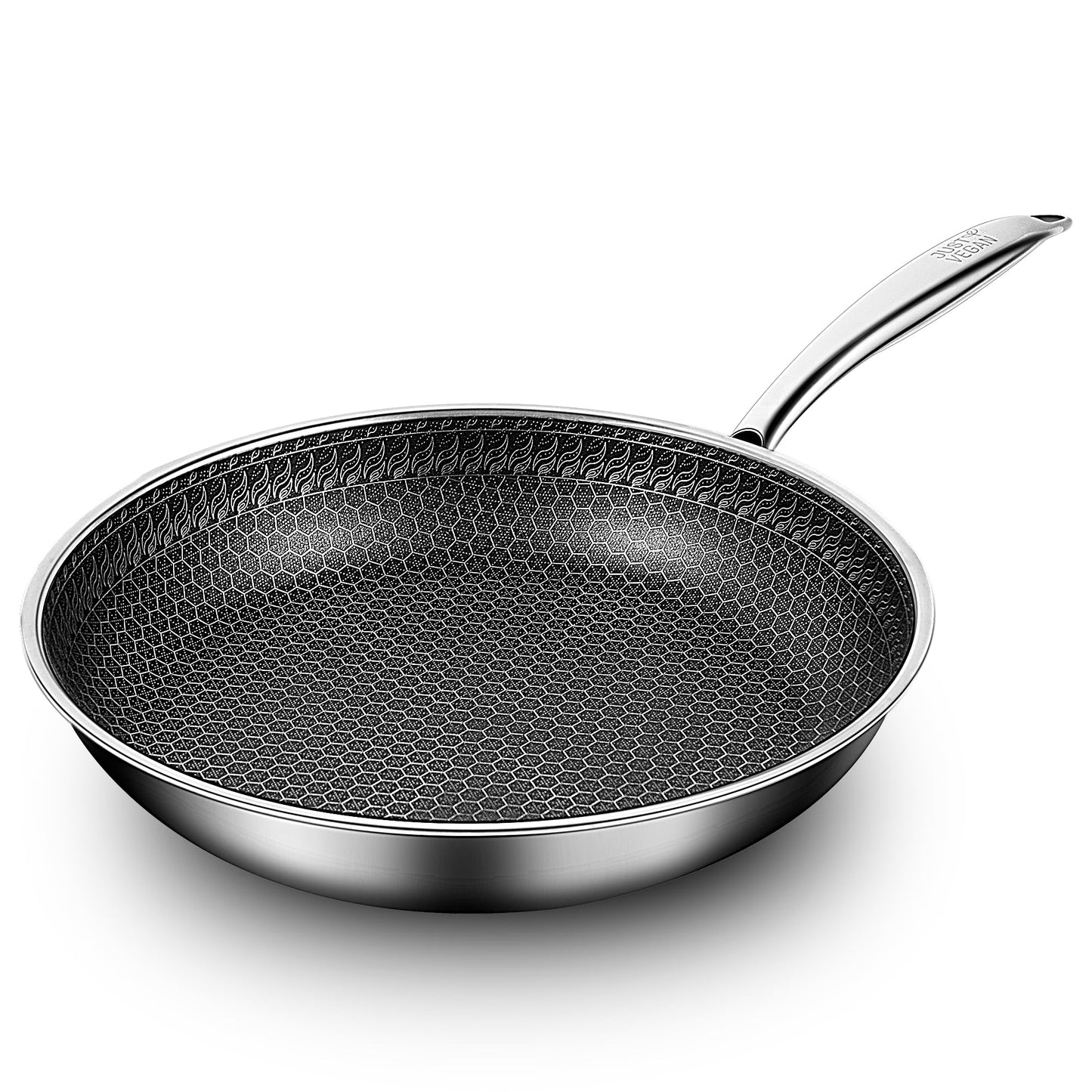 JUST VEGAN 10-inch/11-inch Stainless Steel Skillet with Lid, Nonstick Frying Pan - Induction Ready, Oven & Dishwasher Safe, PFOA/PTFE Free for Gas/Electric/Ceramic Cooktops (10 inch+Lid)