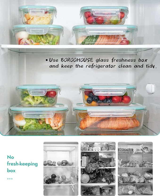 8-Piece Borosilicate Glass Food Storage Containers Set with Airtight Lids - Oven, Microwave & Freezer Safe, Leak-Proof, BPA-Free - Baking, Meal Prep & Gift Ready