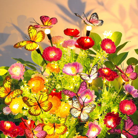 GARPAR Solar Garden Lights, 3 Pack Swaying Solar Lights with 9 Butterflies & 21 Blooming Flowers, Solar Flowers Lights Outdoor Waterproof, Solar Outdoor Lights for Yard Patio Garden Decor, Gift
