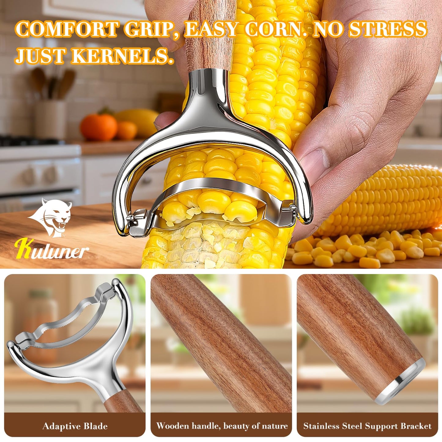 KULUNER Corn Peeler Stripper Handle 304 Steel Blade for Seniors Arthritis