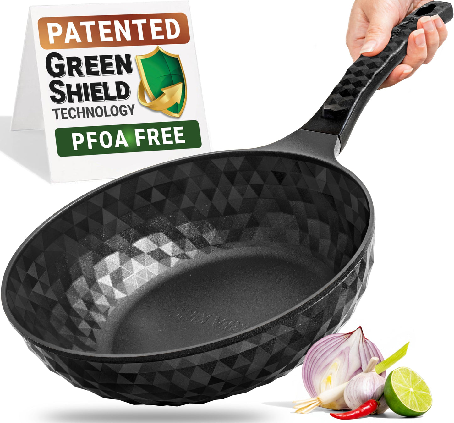 Diamond X Premium Non Stick Wok Pan with Lid - 11" Large Flat Bottom Chinese Wok - Woks & Stir-fry Pans Nonstick - Titanium-Coated 8-Layered Korean Engineered Skillet for Frying, Oil-Free, PFOA-Free