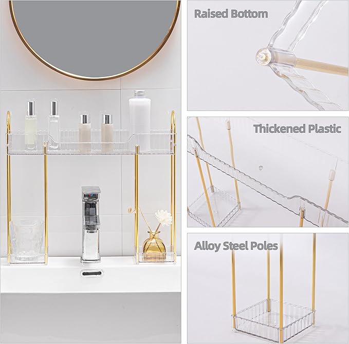 YCIA&DONE Bathroom Countertop Organizer Over The Faucet, Narrow Counter Organizers Above Sink, Table Mounted Shelf for Kitchen, Toilet, Laundry(White Clear)