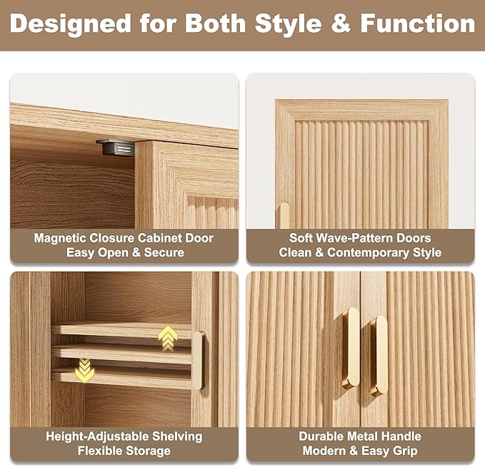 Bathroom Storage Cabinet, Over The Toilet Storage Cabinet, Medicine Cabinet with Adjustable Wood Shelf & Doors for Laundry Room & Kitchen & Living Room (Natural Oak)