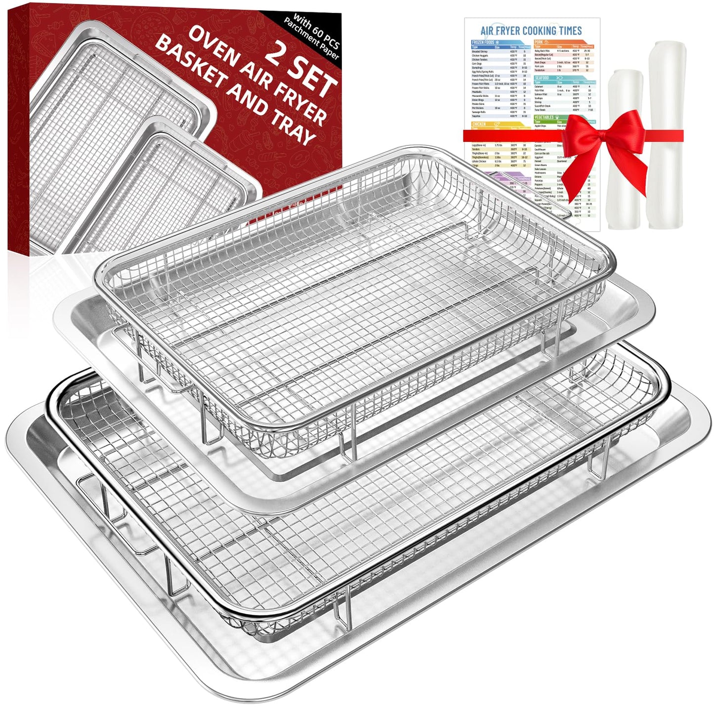 Air Fryer Basket, 2 Set Extra Large&Large Air Fryer Pans and Tray for Oven