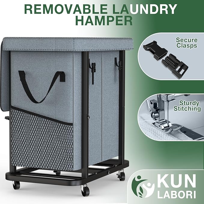 50 Gal(190L) High Grade Large Laundry Basket with Wheels, Rolling Laundry Hamper, Laundry Cart with Metal Frame and Removable Bag Design, Suitable for Laundry Room, Bedroom (Grey, 2 Section 190L)