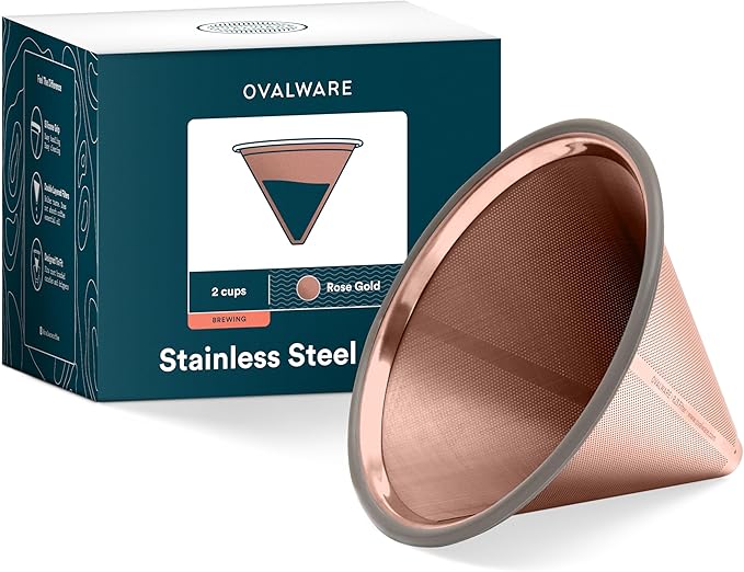 OVALWARE Pour Over Coffee Filter | Reusable, Titanium Rose Gold