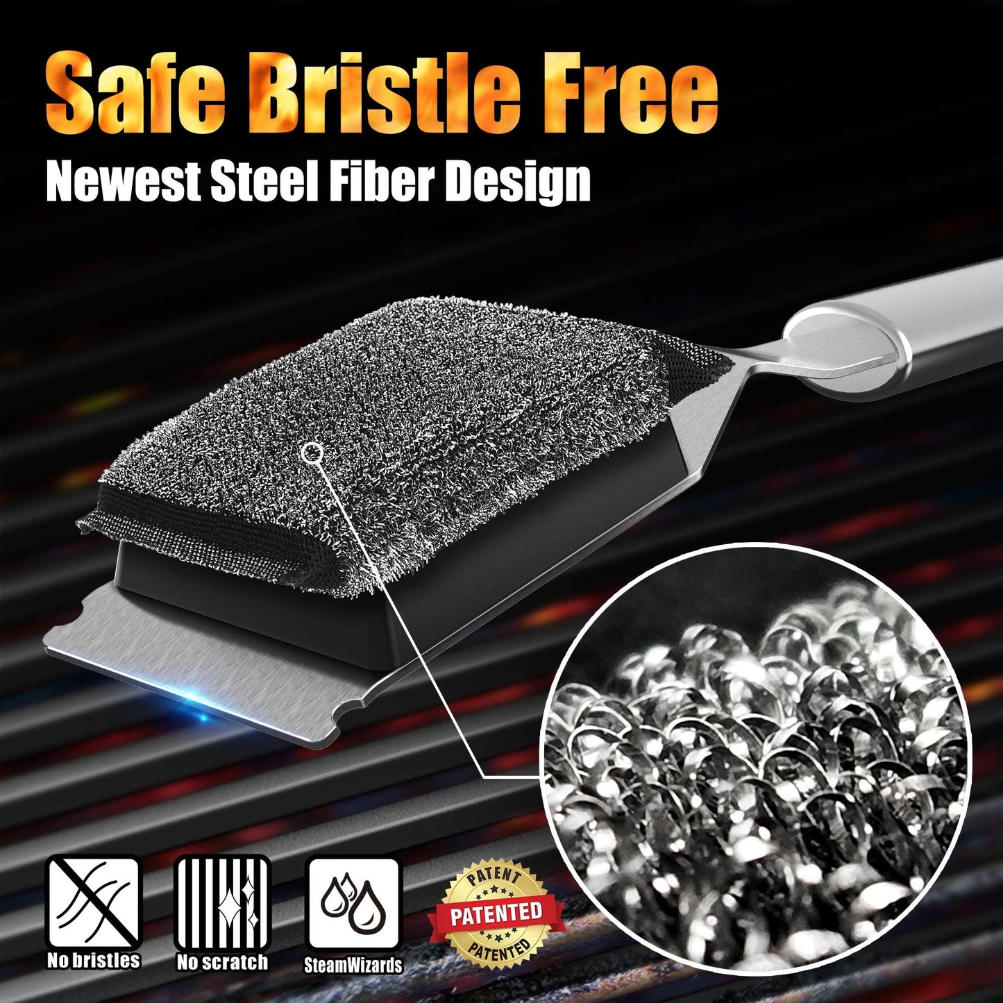 GRILLART Grill Brush Bristle Free, Safe Grill Brush for Outdoor Grill, SteamWizards BBQ Grill Cleaning Brush Kit, Replaceable Head Grill Scraper Tool, Grill Cleaner BBQ Accessories, Gifts for Men/Dad