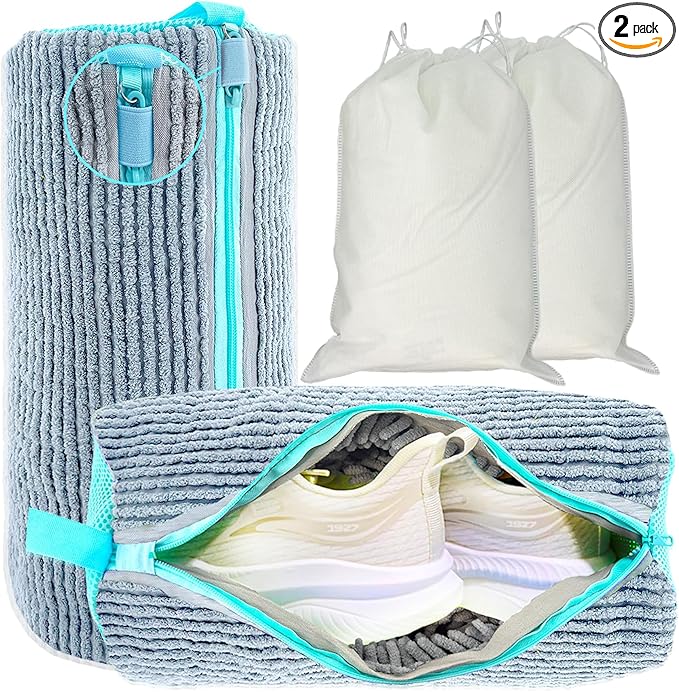 Shoe Washing Machine Bag, 2 Pack – Reusable, Fits All Shoe Types, 360° Deep Cleaning with Self-Locking Zipper, Wash Two Pairs at Once, Protects Shoes and Washing Machines(Gray)