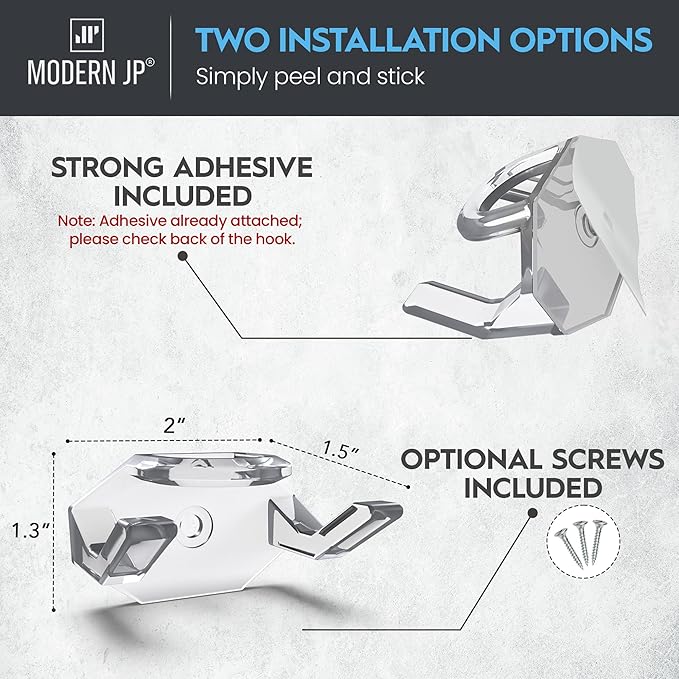 Modern JP Adhesive Hat Hooks for Wall (16-Pack) - Hat Rack for Baseball Caps, Minimalist Hat Display, Strong Hold Hat Hangers for Wall - USA Patented, Clear