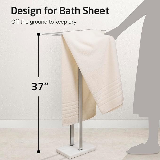 KES Standing Towel Rack Taller Version, 37" H (Equal Height) Bathroom Towel Rack Stand with Marble Base, Free Standing Towel Holder Stand, SUS304 Stainless Steel Brushed Finish, BTH229-2