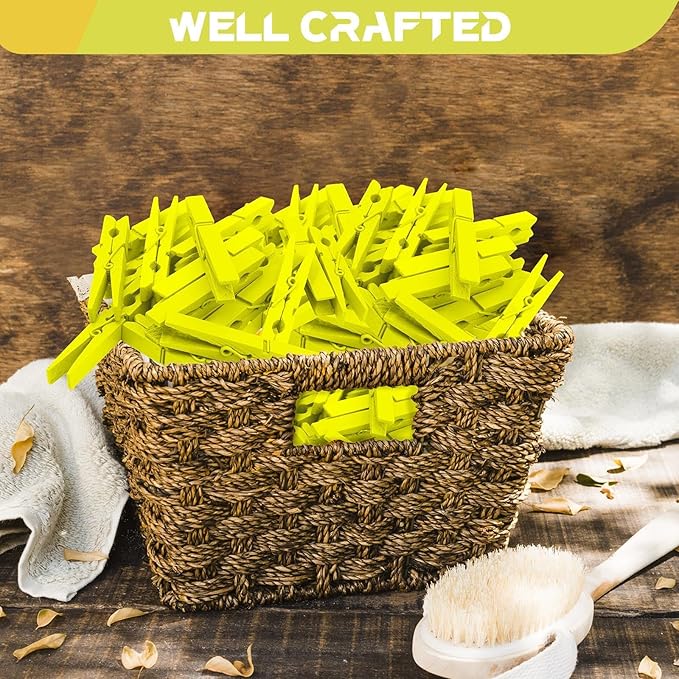 Colored Clothes Pins Wooden 100 Pack, Colored Clothespins Wood, Clothes Clips for Craft Classroom, 2.9 Inch, Yellow