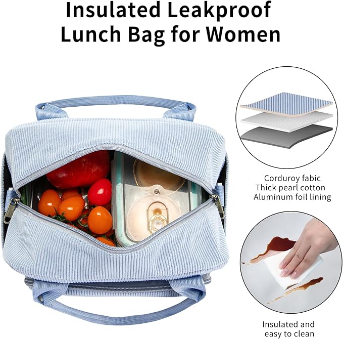 Lunch Bag Women Lunch Box for Women Adult Cute Insulated Lunch Bag Lager Cooler Lunch Tote Bags for Work Picnic (Blue)