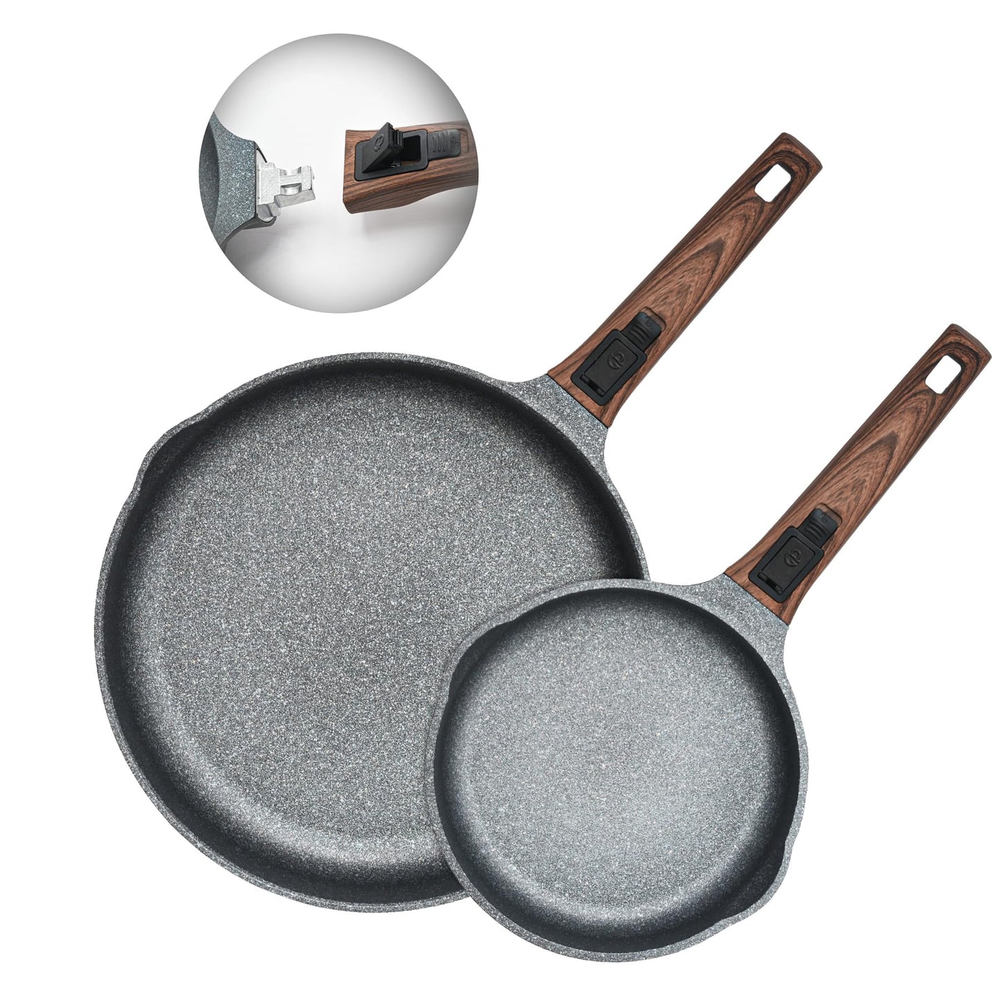 Bakoniion 10 Inch and 12.5 Inch Smart Nonstick Frying Pan Set with Removable Handles,Cast Aluminum and Anti-Scratch Skillets,Compatible with All Stovetops,Dishwasher and Oven Safe