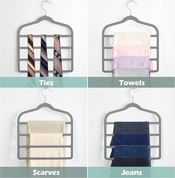 Velvet Pants Clothes Hanger Space Saving Non Slip Pants Shorts Hanger, Myfolrena Jeans Slack Trousers Hangers Multiple Velvet Hanger Closet Storage and Organization for Jeans,Scarf,Tie(Grey, 5)