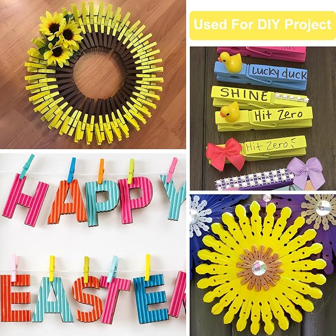 Colored Clothes pins 2.9inch 50PCS Yellow, Colorful ClothesPins Wooden Clips for Photos Pictures Decorative Crafts, Decoration clothespins Clothing Hanging clothespins