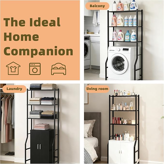3-Tier Over The Toilet Storage Rack, Space Saver Metal Bathroom Shelves, Freestanding Over Toilet Bathroom Organizer for Bathroom/Living Room, Black