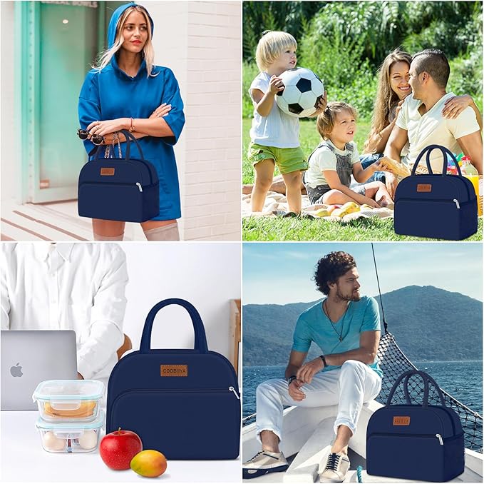 Coobiiya Lunch Bag for Men and Women - Navy Blue, Aluminum, 10.8" x 6.3" x 8.85" - Spacious, Lightweight, and Durable