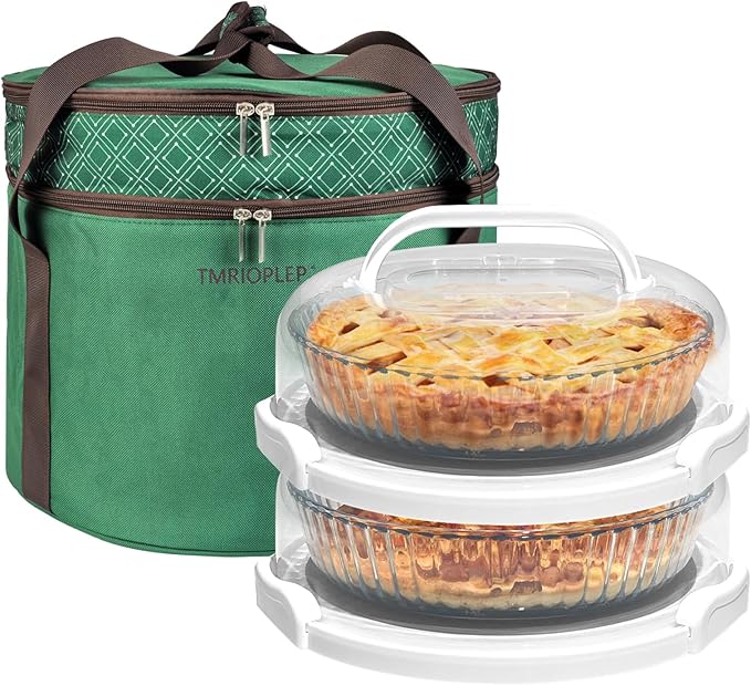 Tmrioplep 2 Pack Pie Carrier with Lids and Handles, Loadable Cupcake or Pizza Storage Containers, Includes Insulated Bags and Insulated Non-Slip Pads, Perfect for Transportation (Grey)