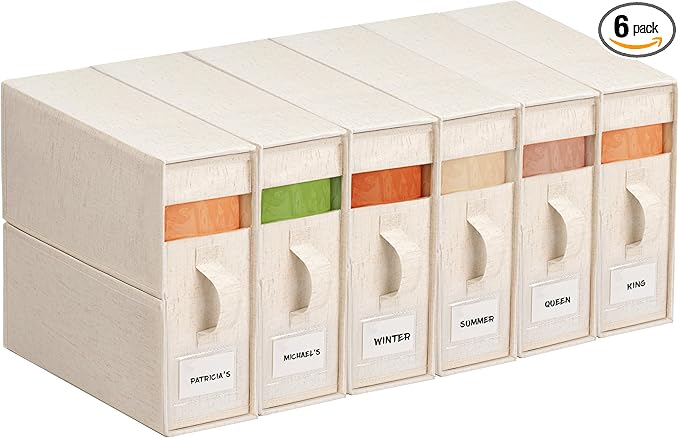 6Pack Linen Sheet Organizers and Storage - King/Queen Size Sheet Storage Organizer with Window, Foldable & Dustproof Sheet Organizer for Linen Closet for Summer Blankets & Sheet Sets,Off-white