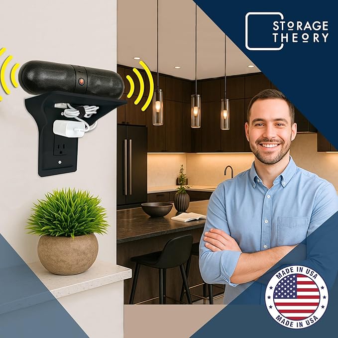 BeraTek Power Perch Wall Outlet Shelf | Declutter & Reclaim Counter Space | Bedroom & Bathroom Organizing Shelves | Alexa Echo Dot Holder, Router Shelf, Holds Electric Toothbrush | Black, 2-Pack