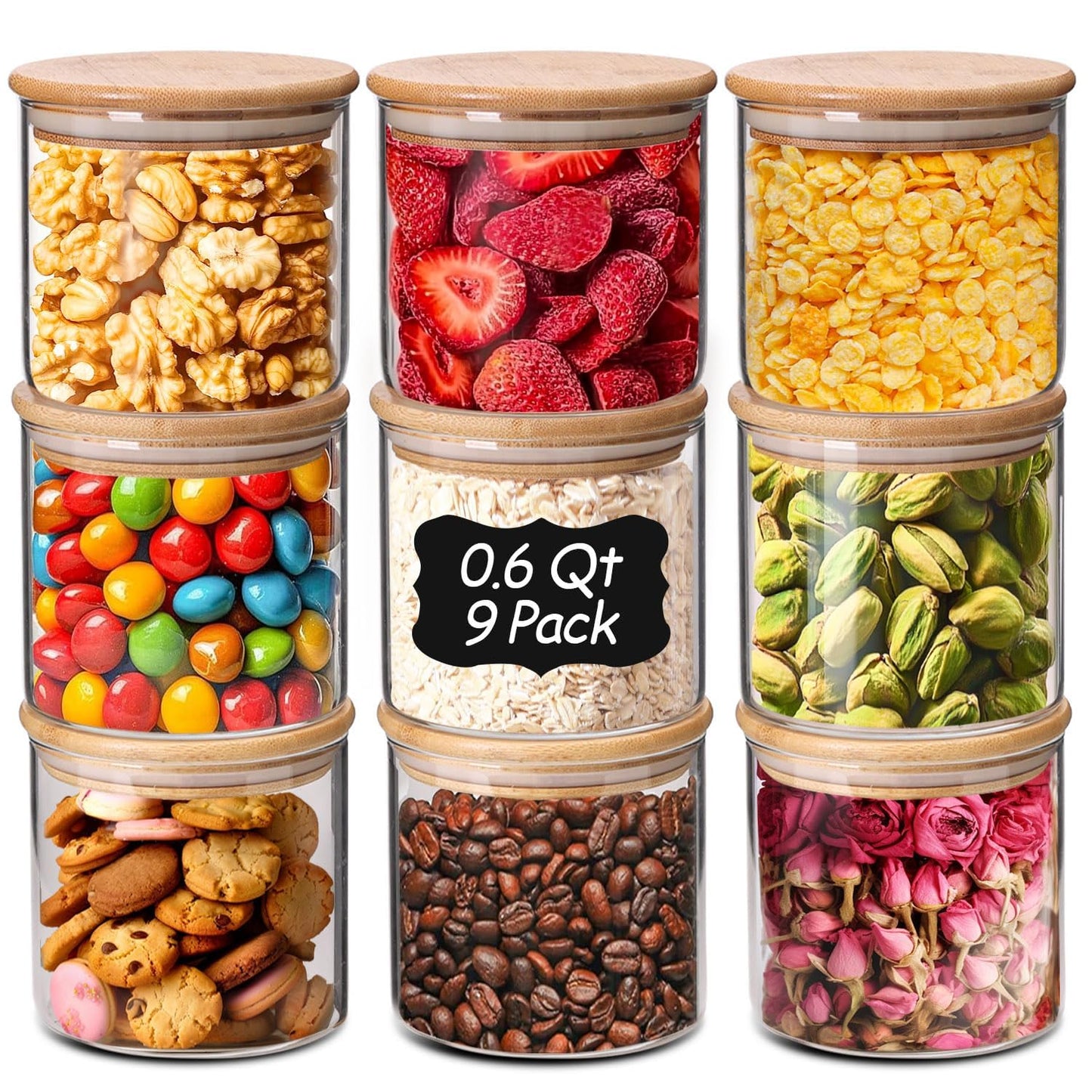 ComSaf Glass Storage Jars 6 Pack, Pasta Containers, Pantry Organization