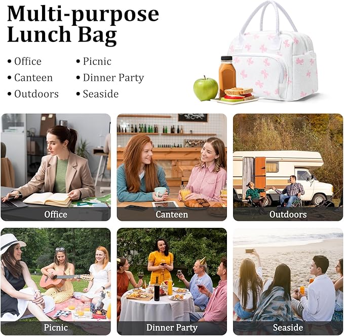 MEXS Insulated Lunch Bag for Women Men Large Reusable Lunch Box Adult Leakproof Portable Cooler Tote Bags for Work Picnic Bowknot