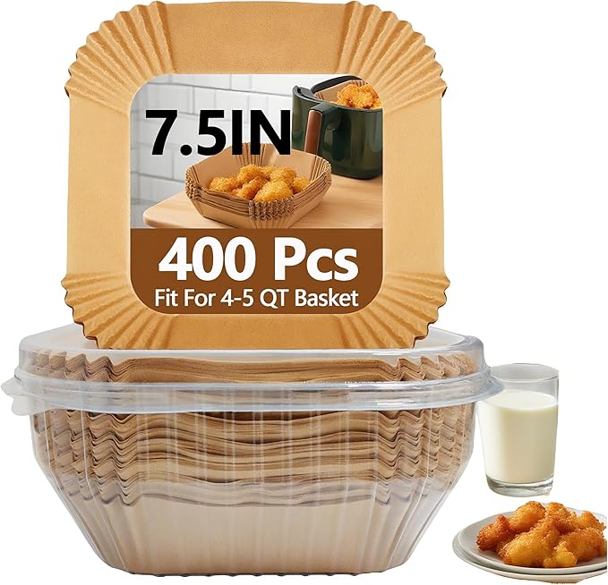 10 Inch Air Fryer Liners Disposable, 200Pcs Square Air Fryer Paper Liners, Oil-Proof & High-Temperature Resistant Parchment Baking Paper for Air Fryer, Microwave and Oven（Bottom Is 9 Inch）