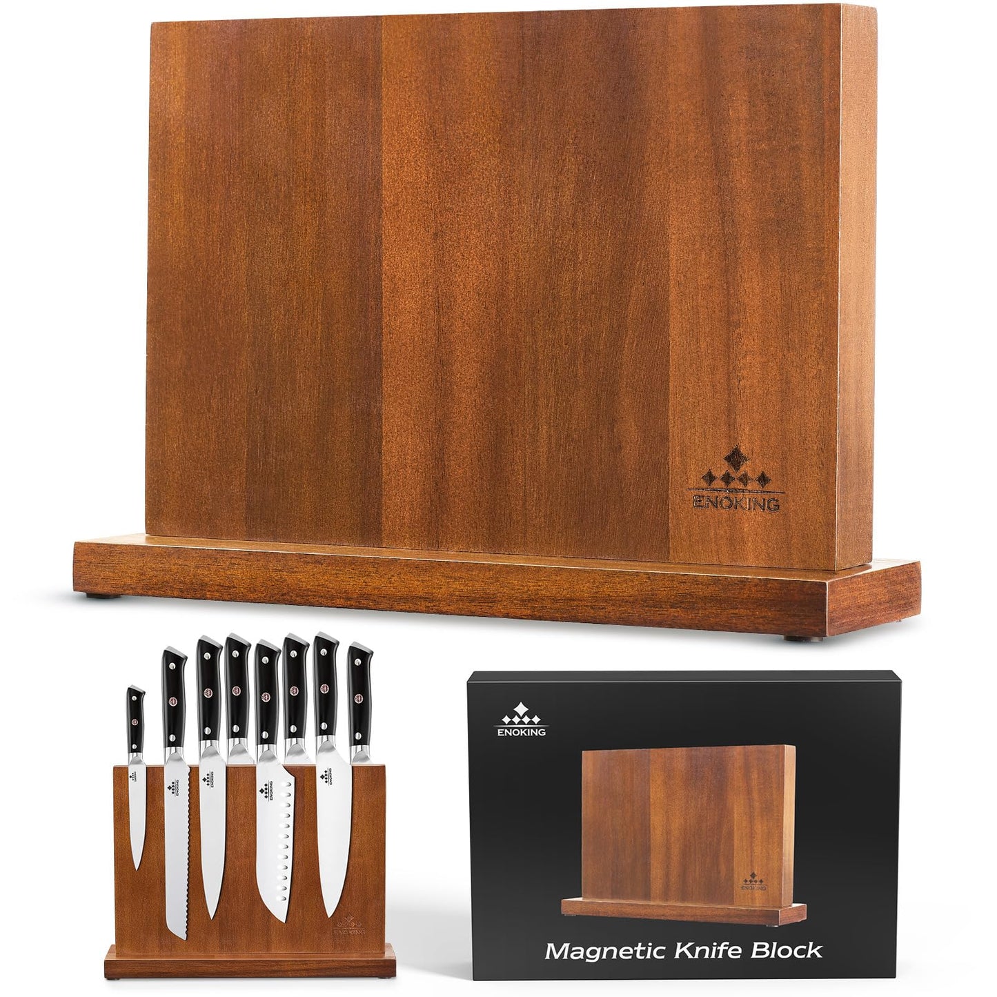 ENOKING Extra Large Magnetic Knife Block, 15.2-In Acacia Wood Knife Holder for Home Kitchen, Universal Knife Holder Stand with Strong Enhanced Magnets for Safe and Multifunctional Knife Storage