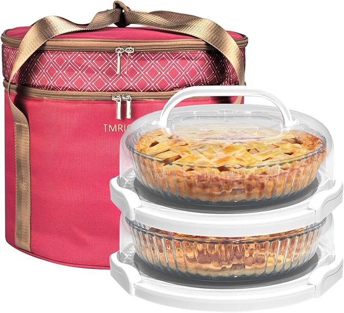Tmrioplep 2 Pack Pie Carrier with Lids and Handles, Loadable Cupcake or Pizza Storage Containers, Includes Insulated Bags and Insulated Non-Slip Pads, Perfect for Transportation (Grey)