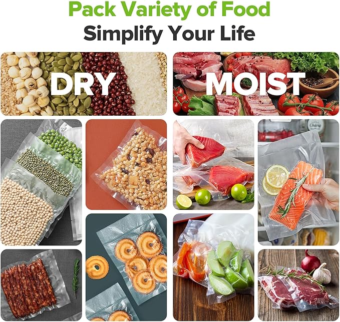 Amzpass Vacuum Sealer Bags for Food, 7 Pack - 8" x 20' (3 Rolls) + 11"x 20' (3 Rolls) + 6"x 20' (1 Roll), BPA-Free Commercial Grade Embossed Customized Size Bags for Food Storage, Meal Prep, Sous Vide