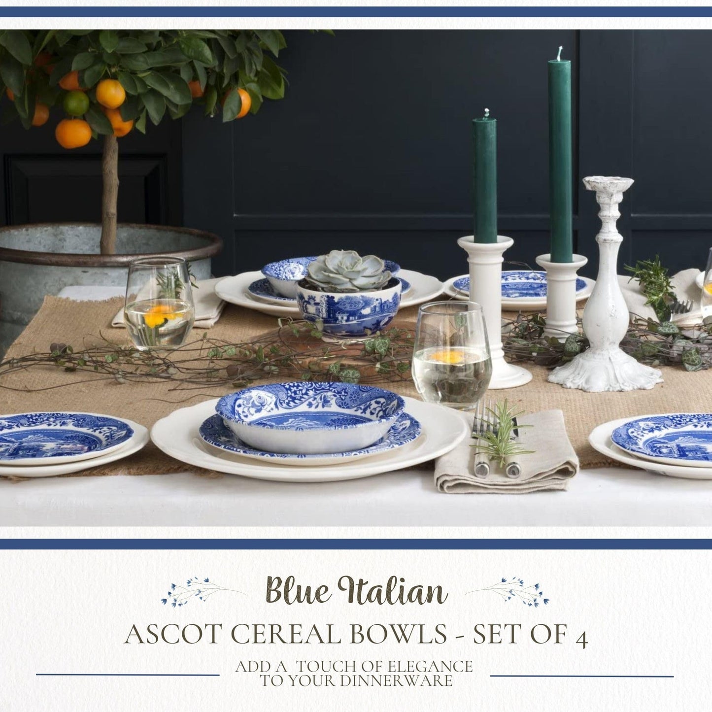Spode Blue Italian Ascot Cereal Bowl, Set of 4
