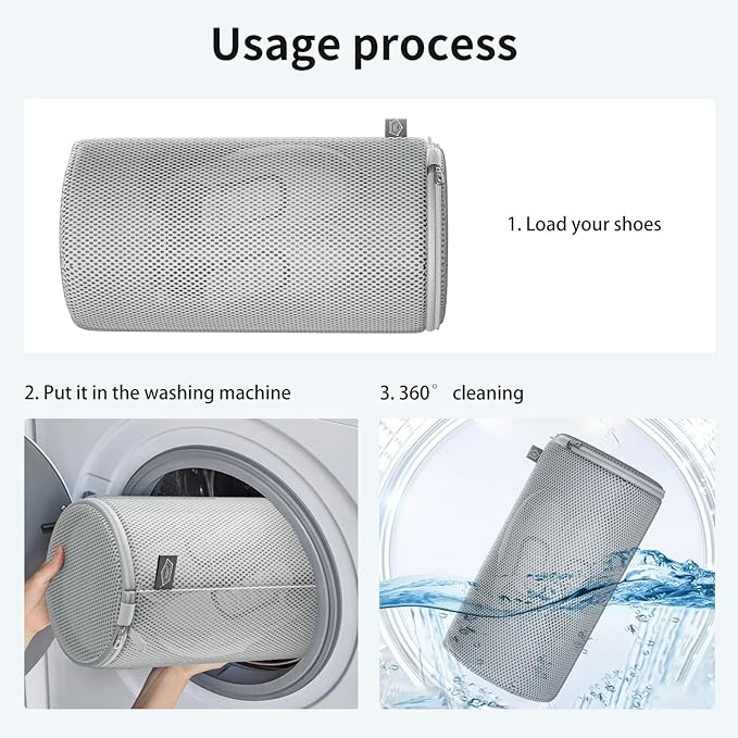 Kimmama Shoe Washing Machine Bag, Shoe Bag for Washing Machine, Mesh Laundry Bags for Sneakers, Footwear, Trainers, Slippers, Grey Sandwish Net, 8x15"