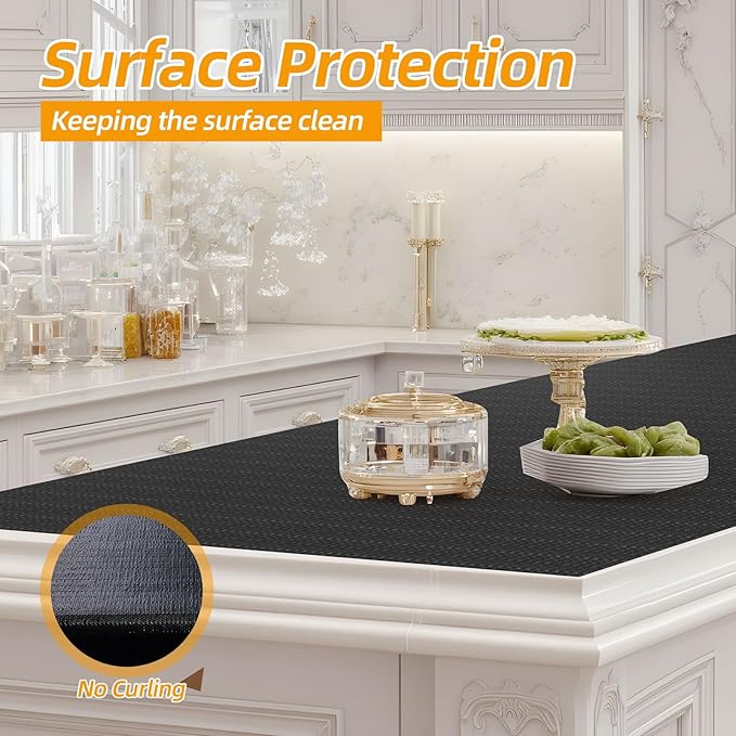 Shelf and Drawer Liner for Kitchen Cabinets Non-Adhesive, Strong Grip Non-Slip Thickened Cabinet Liners for Shelves, Waterproof Mats for Dresser Cupboard, Black, 17 in x 10 Feet
