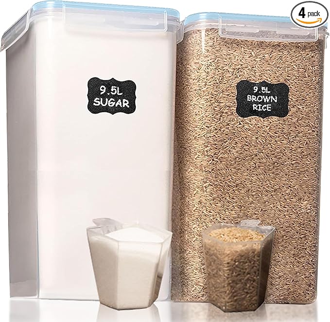 Shazo 2 PC (9.5L | 321 Oz) Extra Large Bulk Food Storage Containers with Airtight Lids for Flour, Sugar, Rice, Cereal & Pasta - Leakproof, BPA-Free Plastic Canisters for Kitchen & Pantry Organization