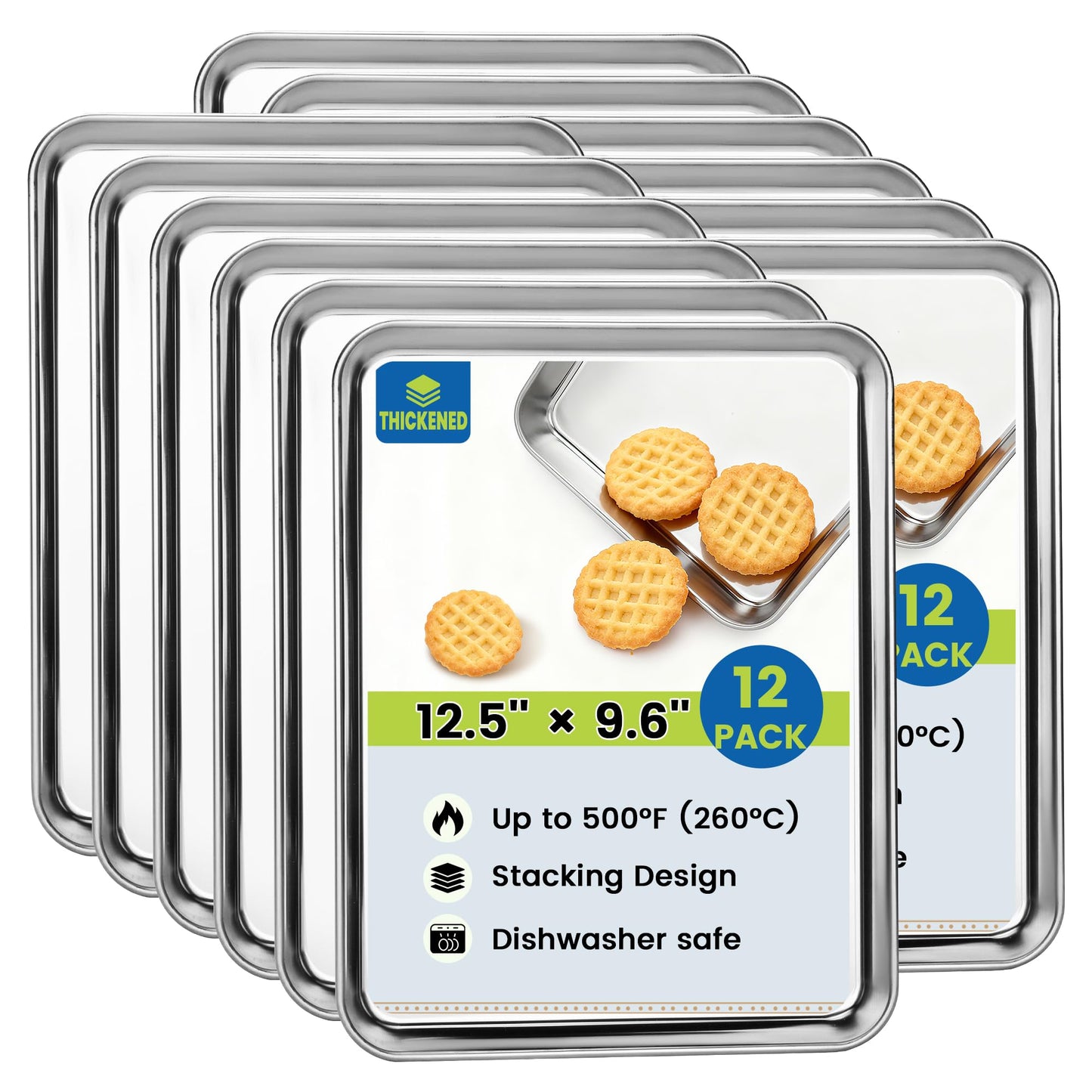 BIEAMA 6 Pack Stainless Steel Toaster Oven Baking Sheets, 16 x 12 in