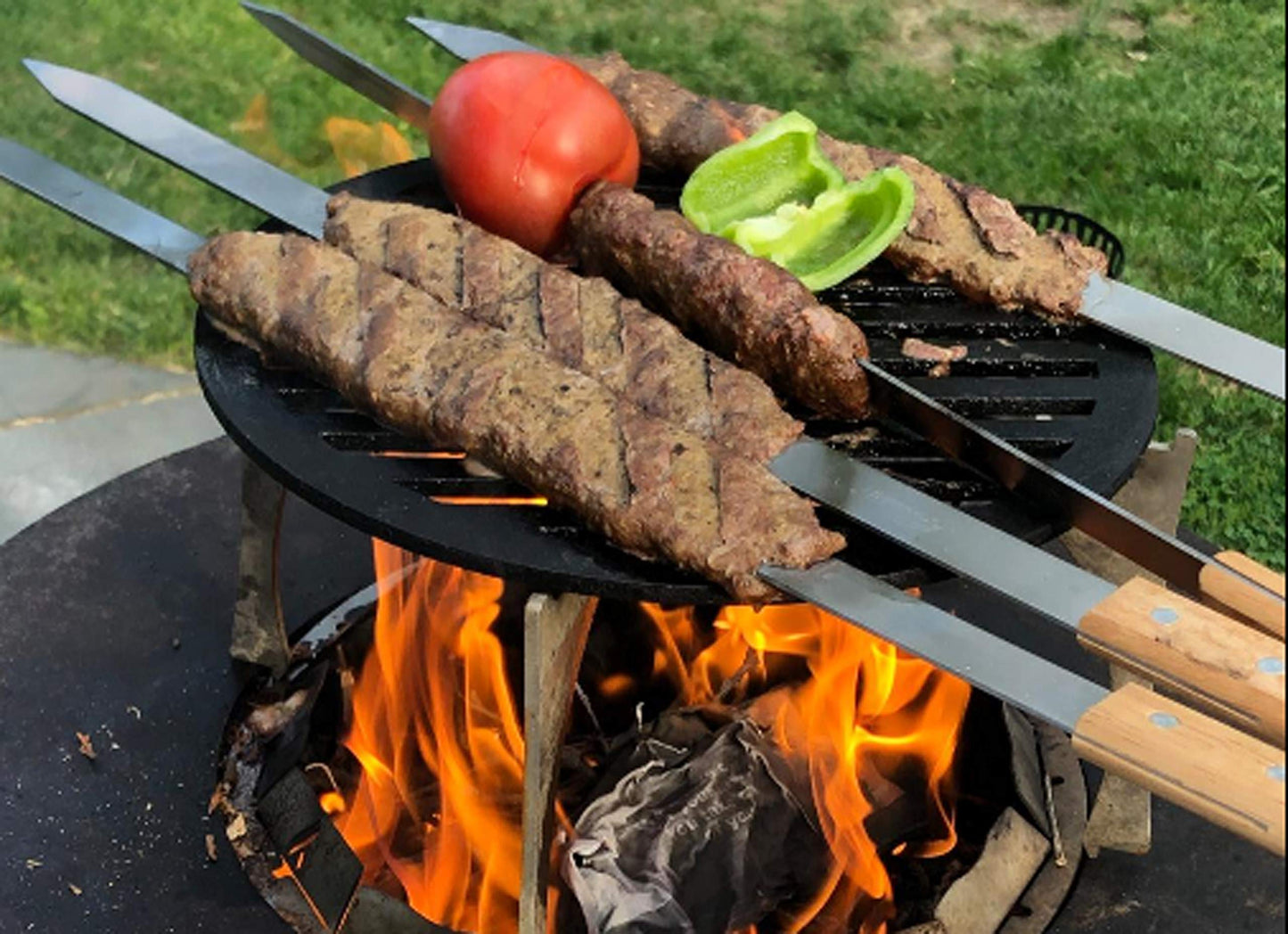 G & F Products BBQ Skewers, 23" Flat Stainless Steel Metal Kabob Skewers with Wooden Handles, Reusable 8-Piece Set with Storage Bag for Grilling Meat, Vegetable & Shish Kebab