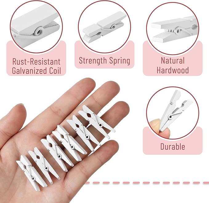 Mr. Pen- Wooden Clothes Pins, Natural Wood, 132 pcs, 1.4 Inch, White Mini Clothes Pins for Hanging Pictures, Small Clothes Pins Wood, Clothing Pins, Mini Clothespins for Photos, Small Clothes Pin