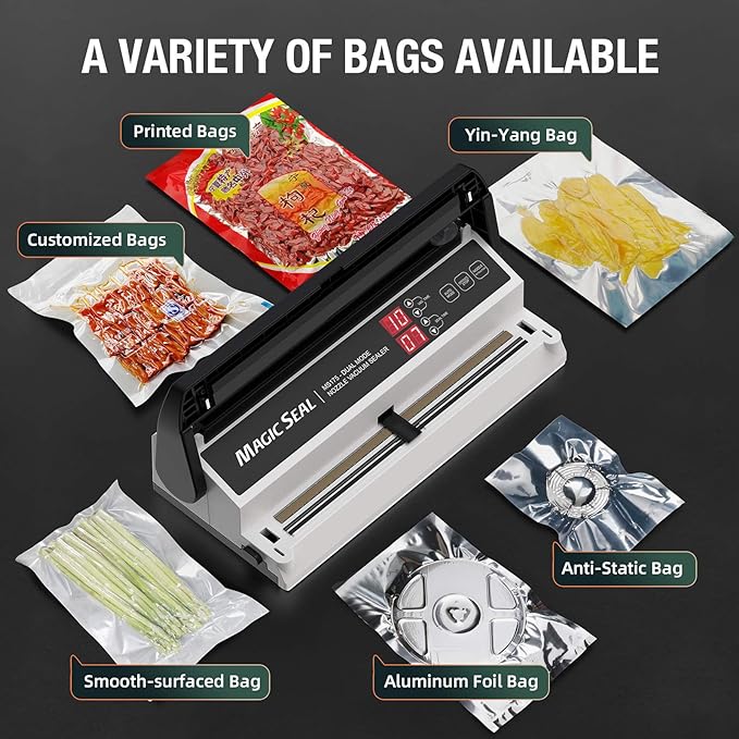 MAGIC SEAL MS175 Nozzle Vacuum Sealer for Mylar Bags, Smooth Flat Pouches