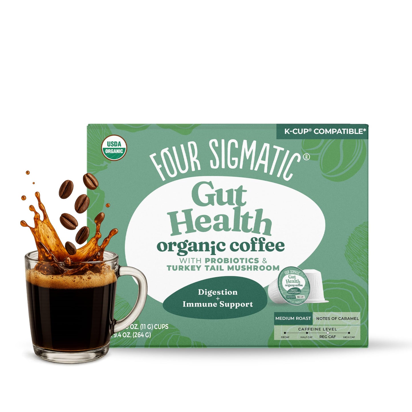 Four Sigmatic Adaptogen Coffee K-Cups | Organic Medium Roast Ground Coffee with Ashwagandha, Eleuthero, Chaga & Tulsi | Immune Support & Stress Relief | Keto | 24 Count