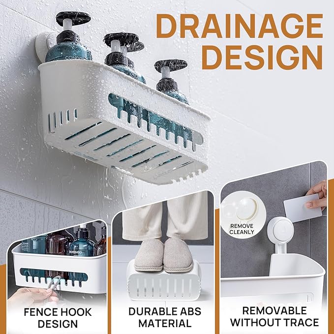 LEVERLOC Shower Caddy Suction Cup, Shower Organizer Removable Bathroom Shelf, Storage Suction Powerful Max Hold 22lbs Bathroom Caddy Waterproof Holder, Blue