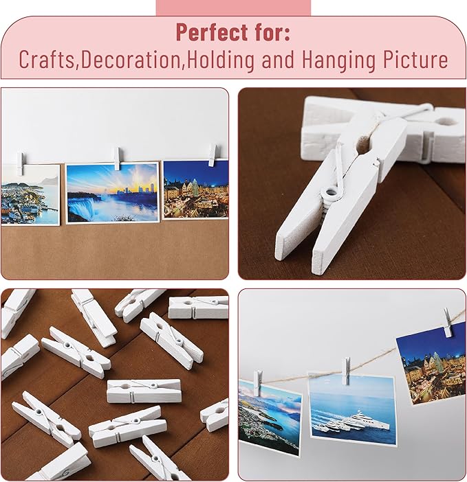 Mr. Pen- Wooden Clothes Pins, Natural Wood, 132 pcs, 1.4 Inch, White Mini Clothes Pins for Hanging Pictures, Small Clothes Pins Wood, Clothing Pins, Mini Clothespins for Photos, Small Clothes Pin