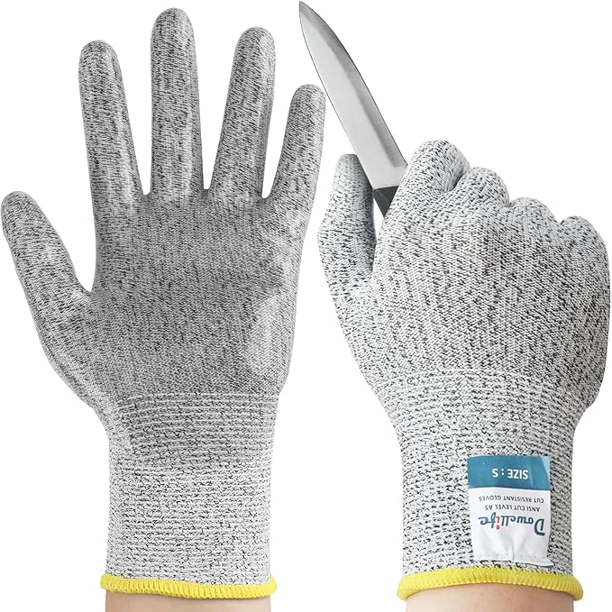 Dowellife Level 5 Cut Resistant Gloves with Silicone Coating Food Grade