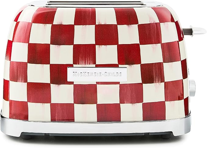 MACKENZIE-CHILDS 2-Slice Toaster, Decorative Toaster for Kitchen, Black-and-White Courtly Check