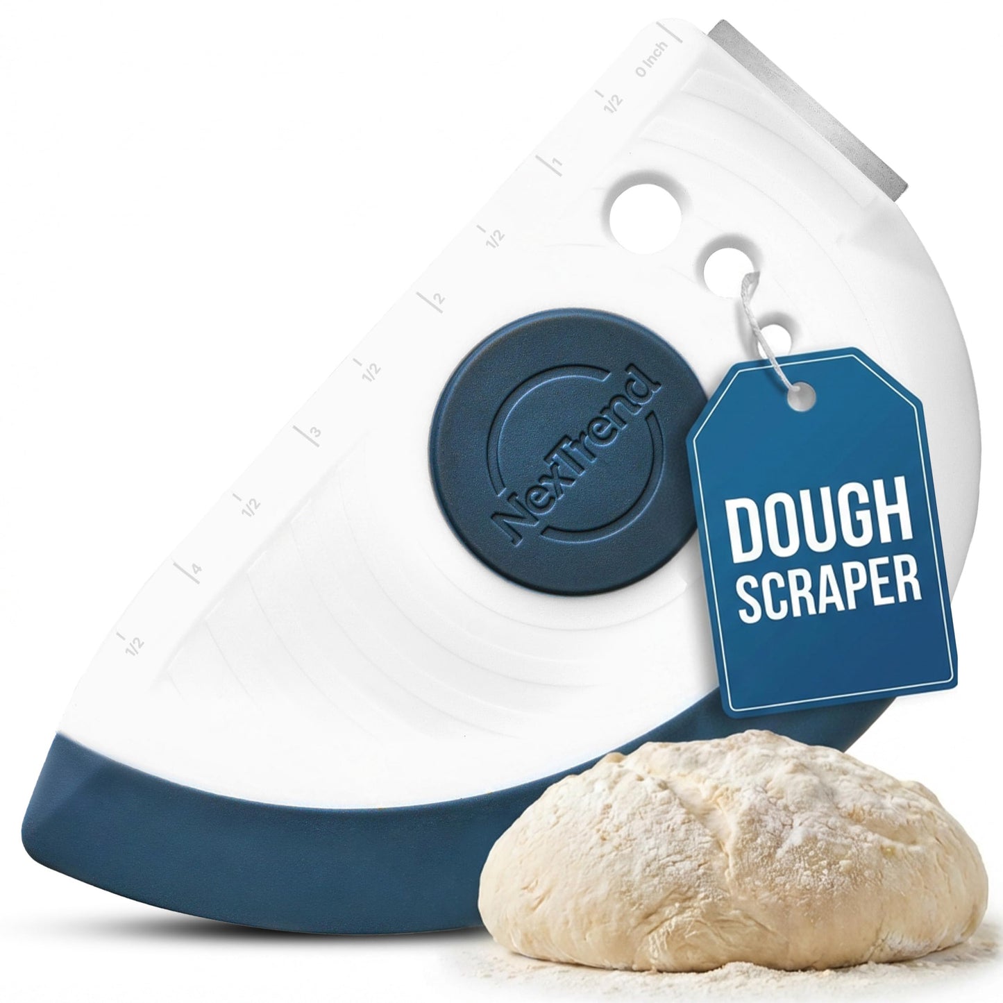 NexTrend grey 5-in-1 flexible dough and bowl scraper with stainless-steel edge and integrated ruler