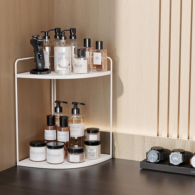 Bathroom Counter Organizer,Countertop Organizer,Vanity Organizers,Bathroom Storage,Bathroom Sink Caddy,Counter Shelf,Corner Counter,Corner Shelves(White)