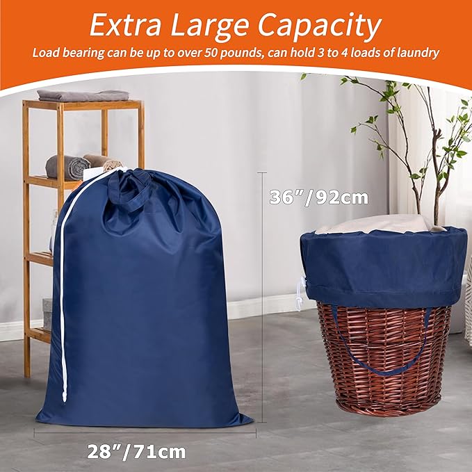 Polecasa Extra Heavy Duty Large Laundry Bag with Sturdy Handles and Drawstring Closure, 28 x 36 inches Durable Storage Bags for Basket, Hamper, College, Dorm, Travel, Navy