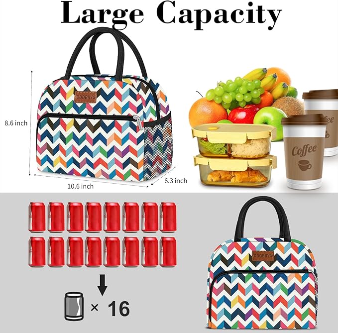 Coobiiya Lunch Bag Lunch Box for Women Men, Reusable Cute Lunchbag - Leakproof, Adult Insulated Lunch Box Tote with Large Capacity, Cooler Container for Work, Travel, Office（Pattern）